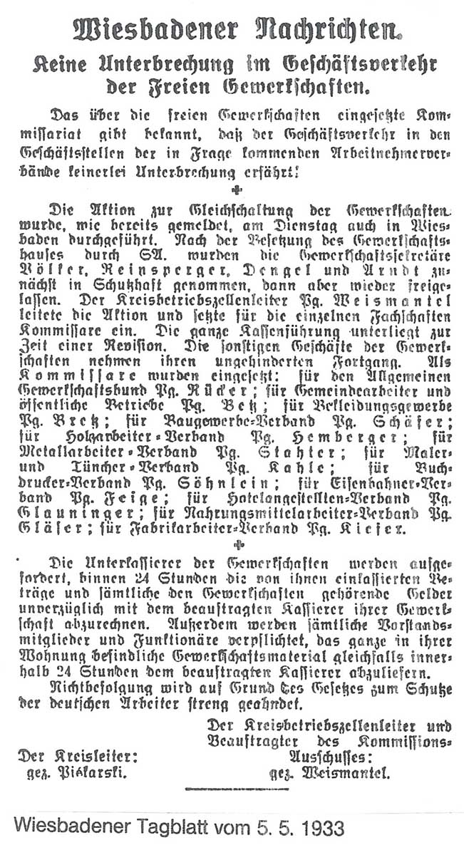 "Wiesbadener Tagblatt", 5. Mai 1933